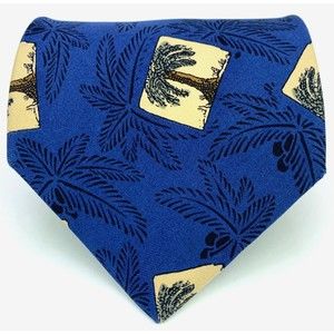 IKE BEHAR New York  Blue Beige Palm Trees Leaves All Silk Mens Necktie 58"
